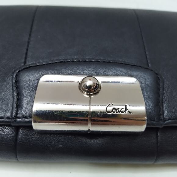 Coach Kristin Black Leather Flap Closure Credit Card ID Window Trifold Wallet - Picture 4 of 16